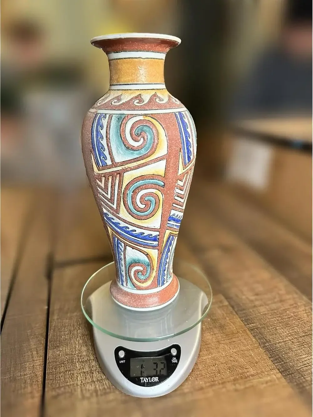 Vintage 10-Inch Ceramic Decorative Vase with Tribal Pattern